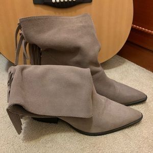 Zara Taupe Suede Leather Fringe Heeled Ankle Boots (size 41)